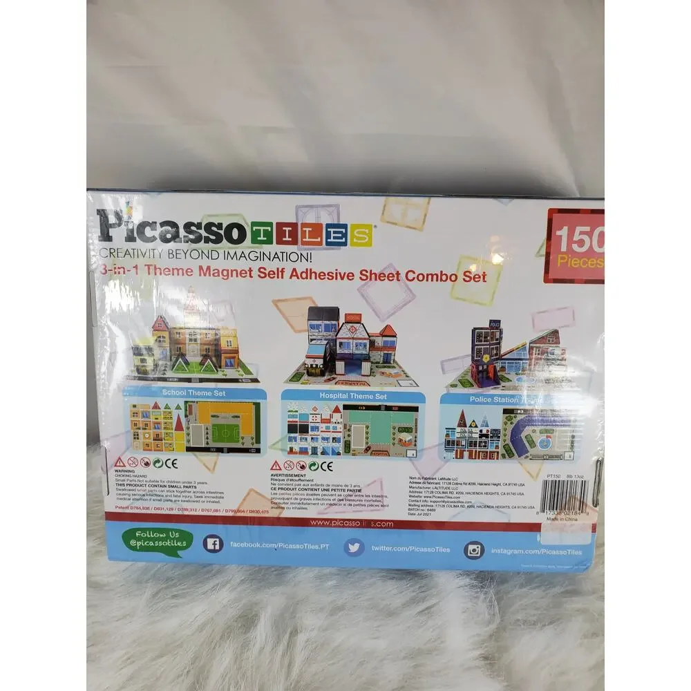 NEW PicassoTiles 3-in-1 Theme Set School Hospital Police Station 150 pc PT150